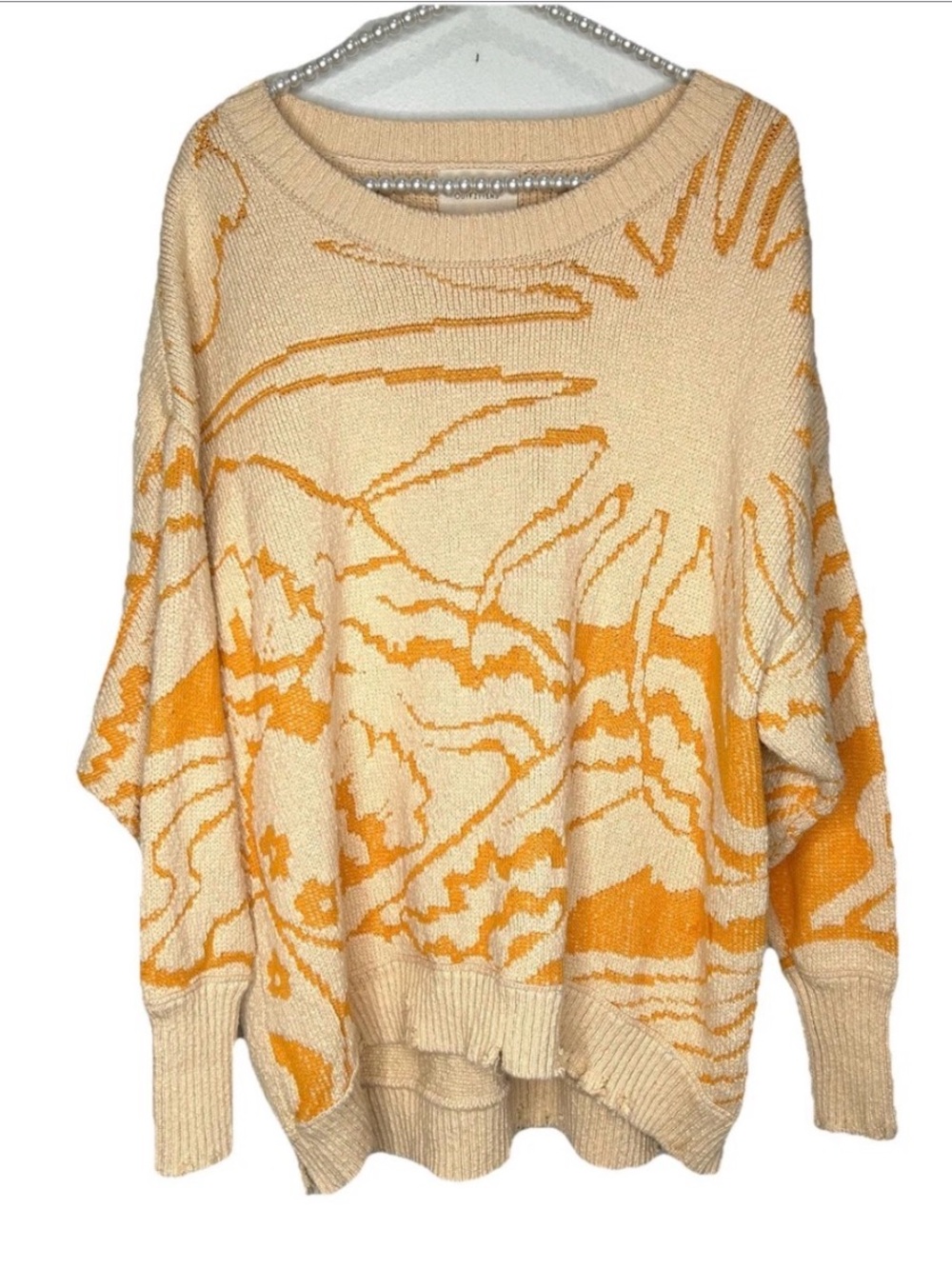 Urban Outfitters Cream and Yellow Abstract Scoop Neck Sweater